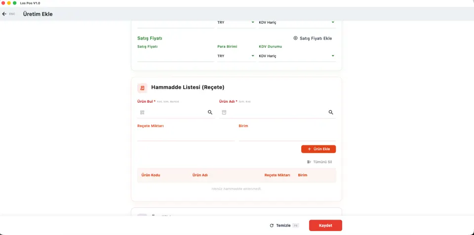 إدارة الإنتاج والوصفات
