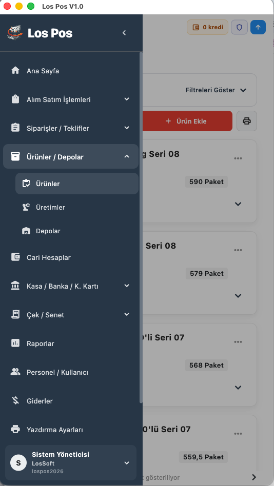 Los Pos POS Satış Ekranı