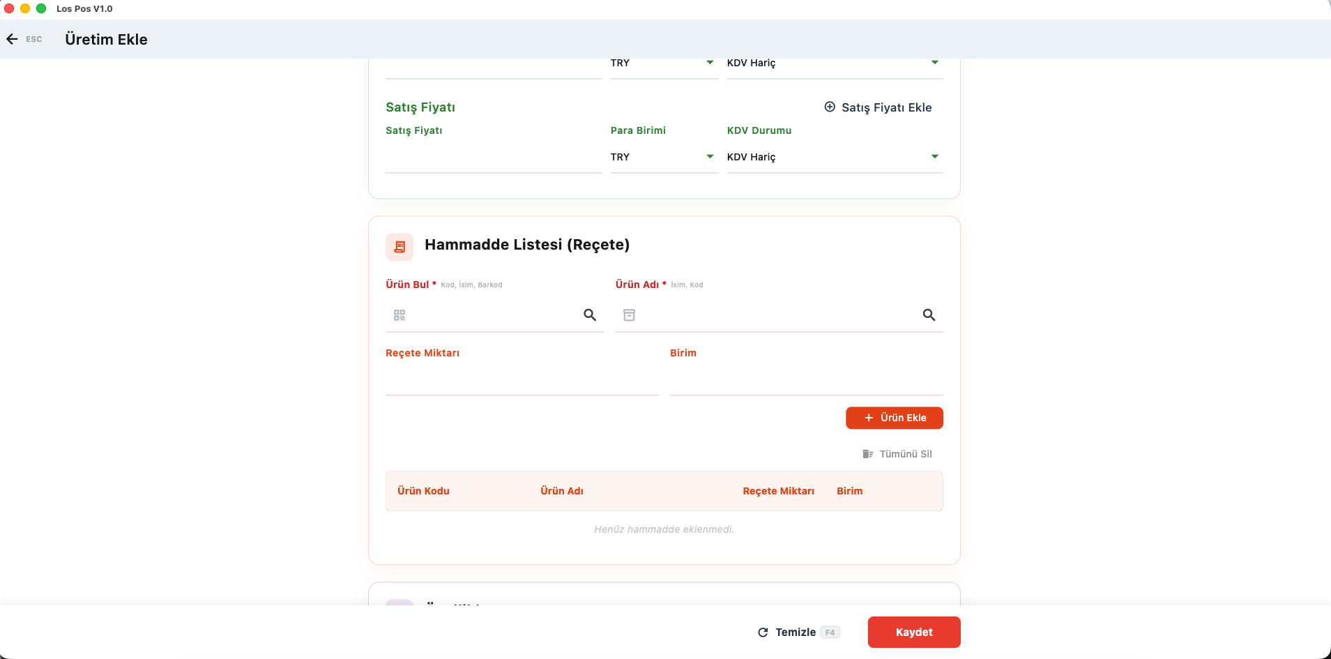 Üretim & Reçete Yönetimi