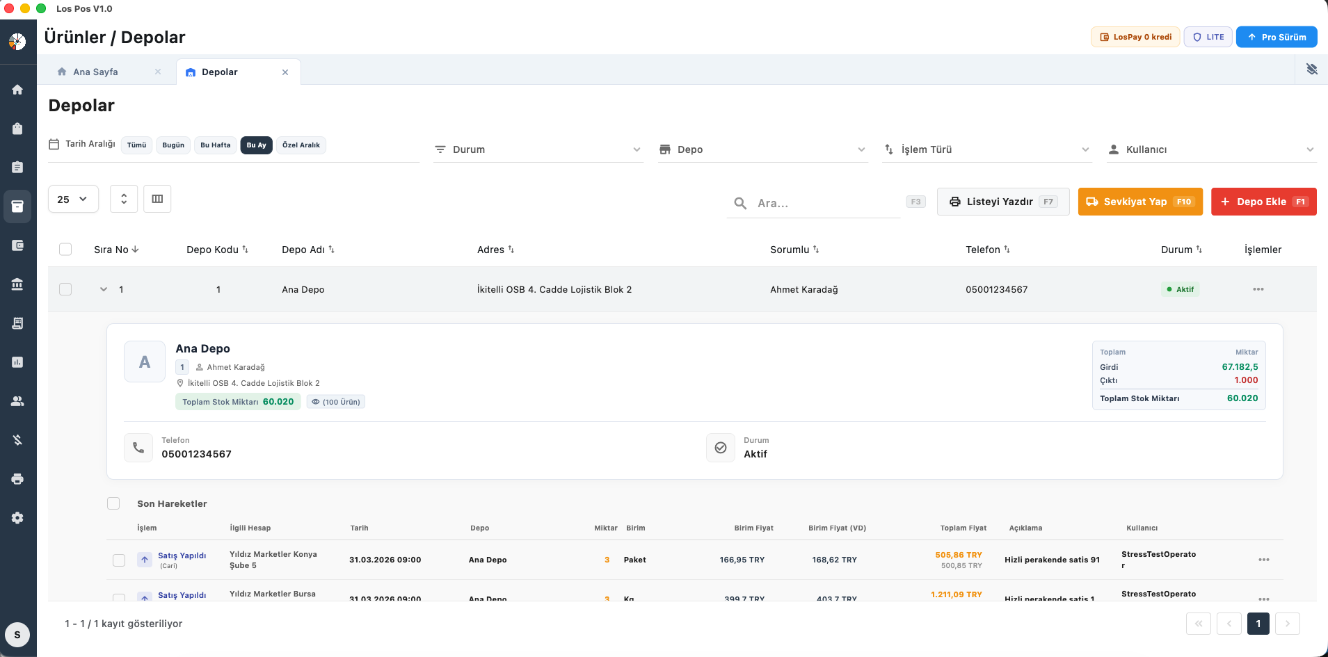 Stok & Depo Kontrolü